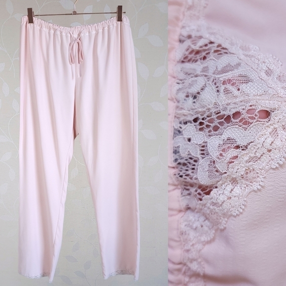 Chelsea28 Romantic Pastel Lace Trim Pajama Lounge Pants Baby Pink Medium - Picture 1 of 13